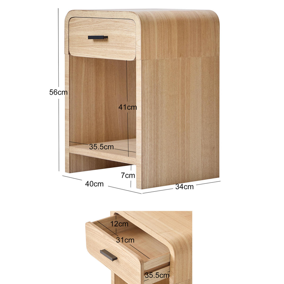 NACHTTISCH Rund Braun 40 x 34 x 56 cm - Braun, Holz (40/56/34cm) - Nordlys