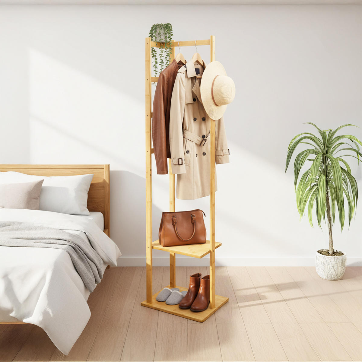 VĚŠÁK - světle hnědá, dřevo (30/155/38cm) - Relaxdays