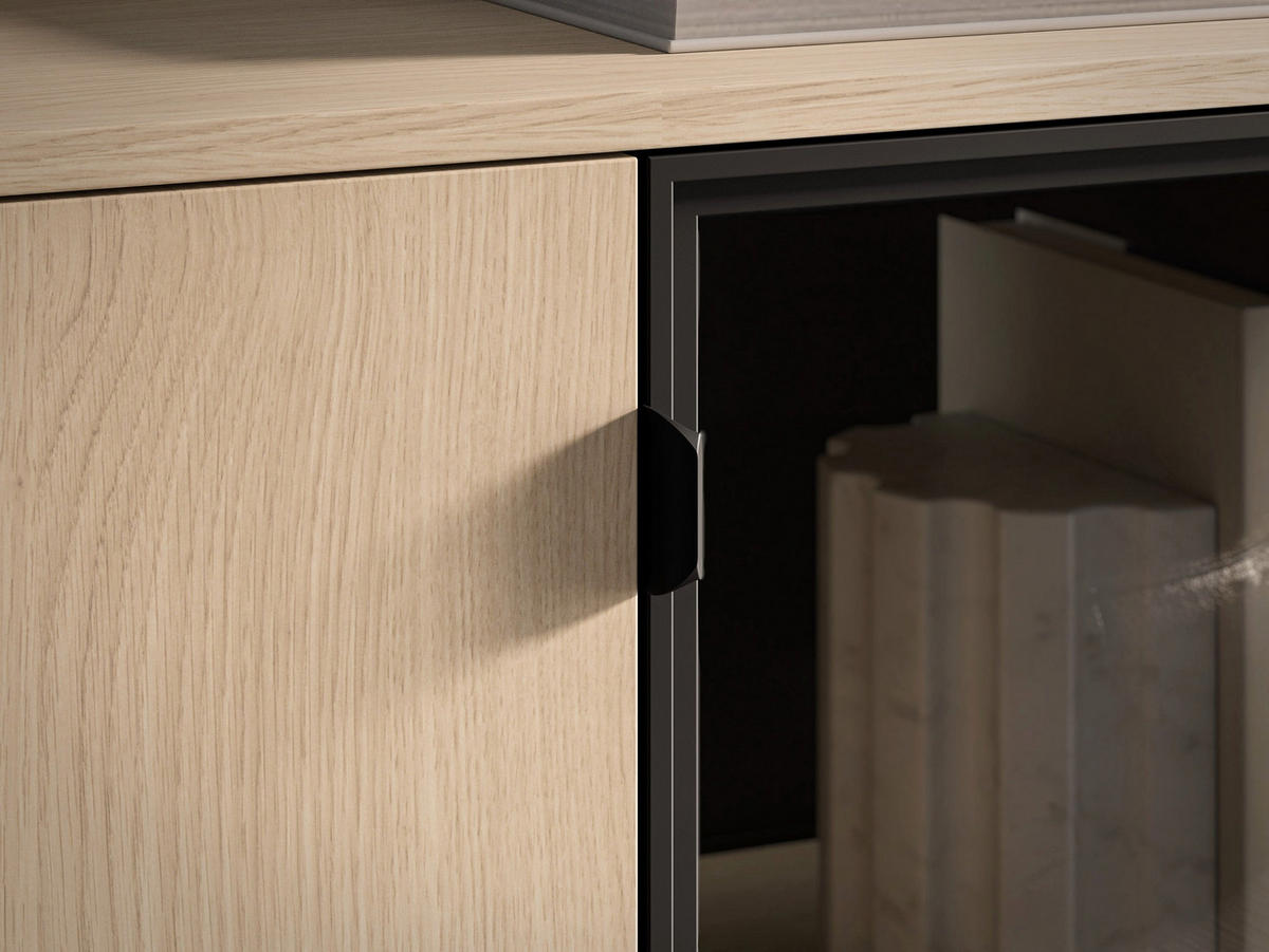SIDEBOARD Barnee Eichenholzoptik 107 cm - Beige/Schwarz, Holzwerkstoff/Metall (107/86/40cm) - Selsey