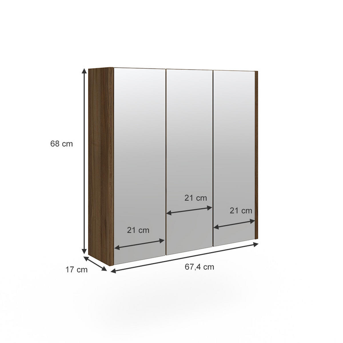 KOUPELNOVÁ ZRCADLOVÁ SKŘÍŇKA Majest Antracitový vysoký lesk - barva vlašského ořechu, kompozitní dřevo (67.4/68/17cm) - Vicco