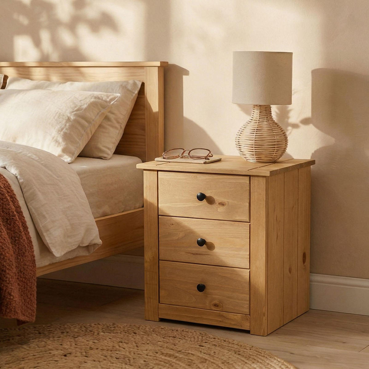 NACHTKOMMODE CANCUN gebeizt/gewachst - Kieferfarben, Holz (46/57/40cm) - CARO-Möbel