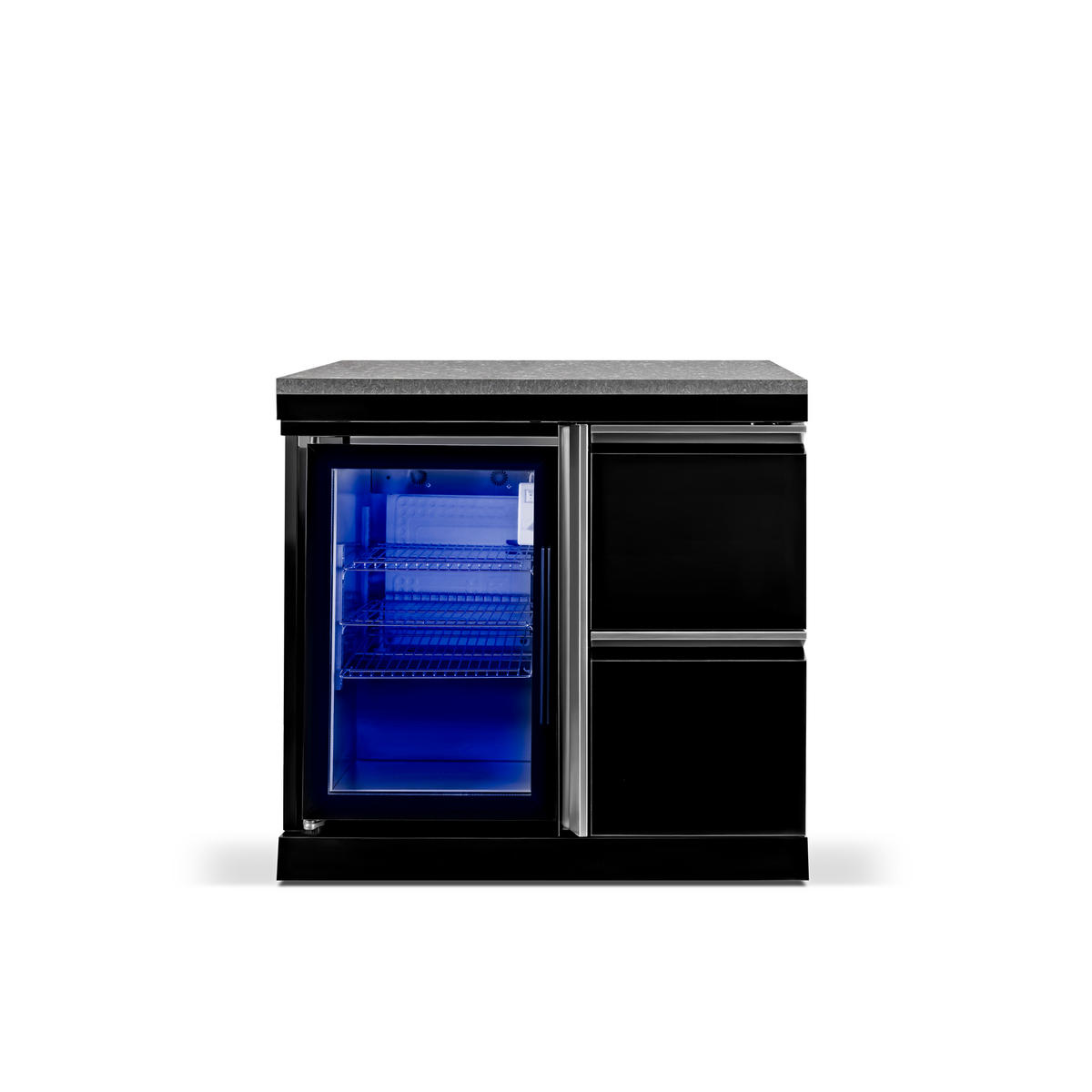 GORILLER® BLACKBACK L4 Outdoor-Küche, Gasgrill mit Kühlschrank, Waschbecken, Extra-Arbeitsfläche und Stauraum, Edelstahl, Schwarz - Schwarz Hochglanz, Metall (383/90/58cm) - Goriller