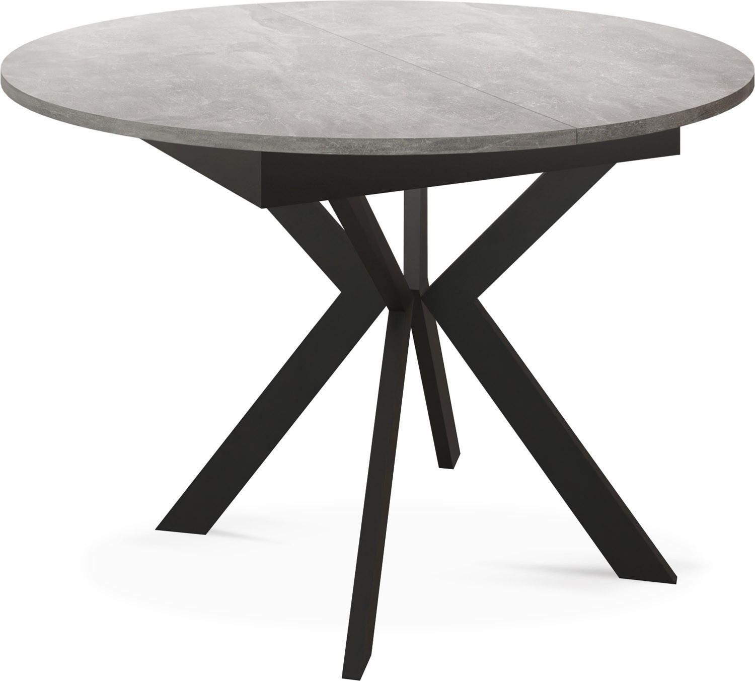 ESSTISCH Lily runder ausziehbarer, Grauer Beton 100-140/100/76 cm - Hellgrau/Schwarz, Holzwerkstoff/Metall (100/100/76cm) - WFL GROUP