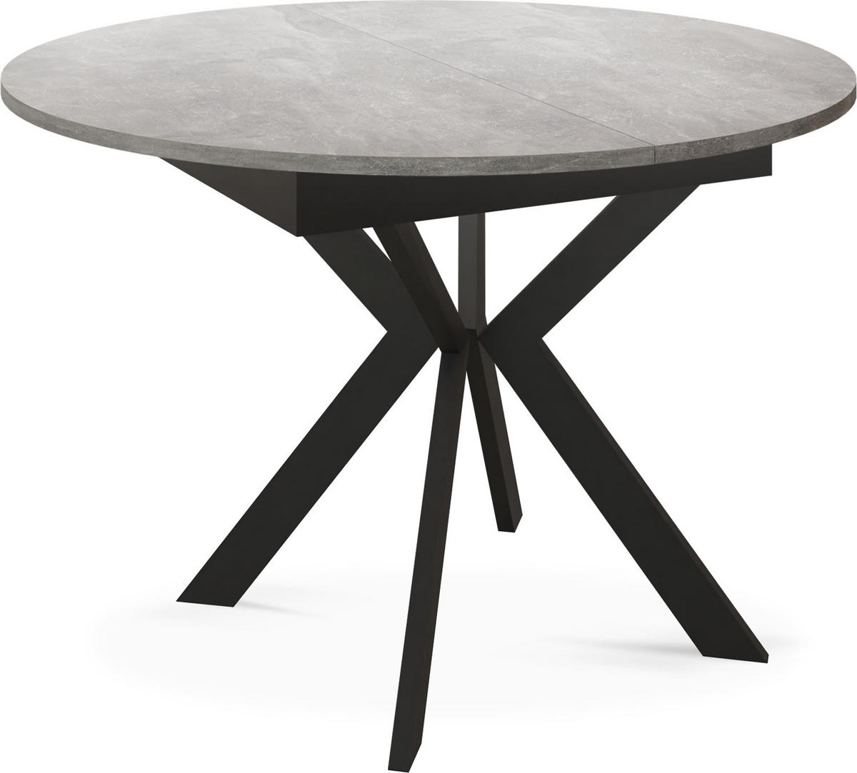 ESSTISCH Lily runder ausziehbarer, Grauer Beton 100-140/100/76 cm - Hellgrau/Schwarz, Holzwerkstoff/Metall (100/100/76cm) - WFL GROUP