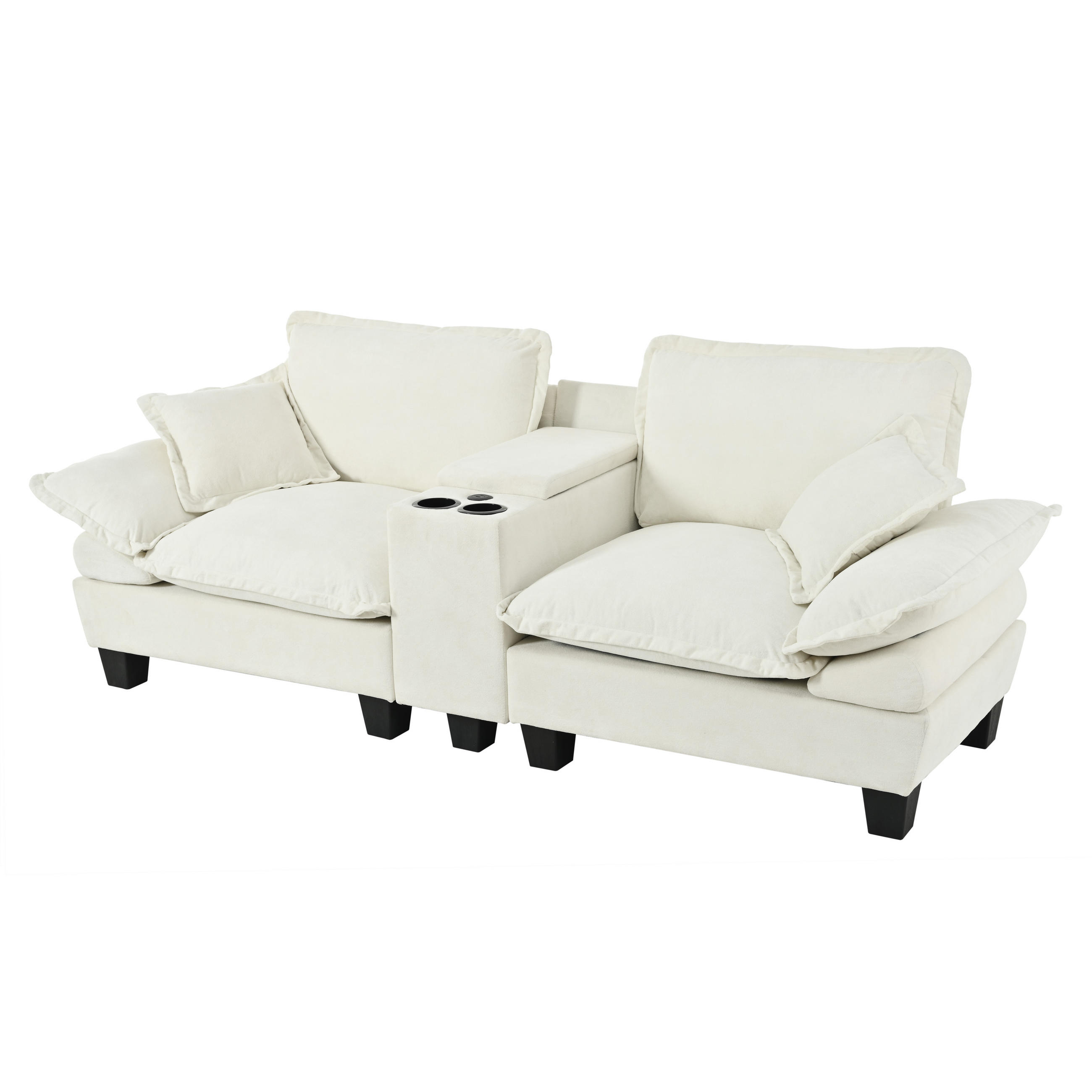 SOFA 2-Sitzer aus Chenille mit USB-Ladeanschlüssen & Stauraum, beige - Beige, Textil (82/90/224cm) - Luhomfu