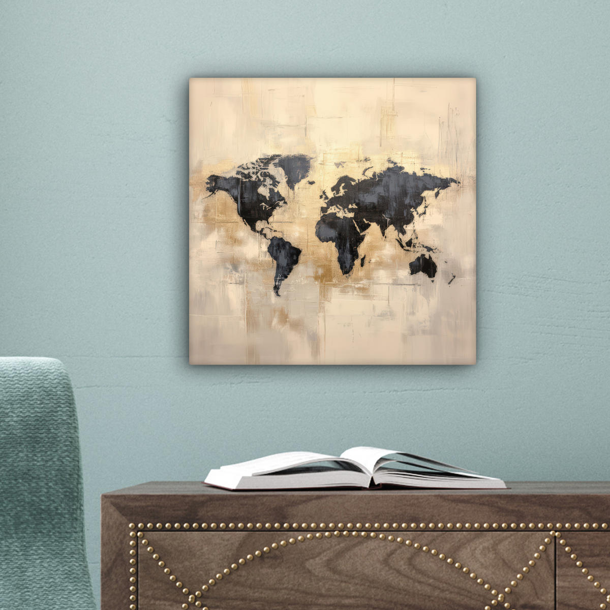 LEINWANDBILD Weltkarte - Gold - Schwarz - Abstrakt 20x20 cm - Kupferfarben, Textil (20/20cm) - MuchoWow