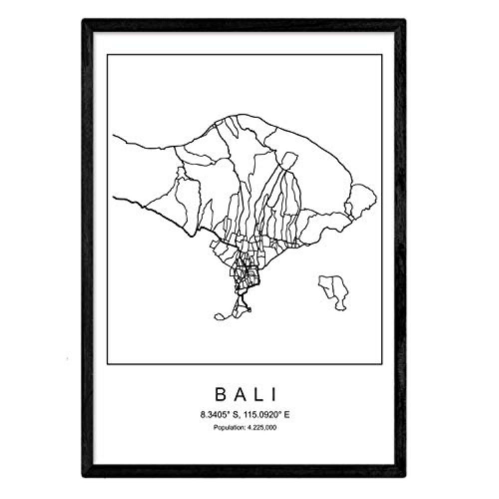 POSTER Bali Stadtkarte – Nordisch A3 Rahmenlos - Klar, Papier (29.7/5/42cm) - Nacnic