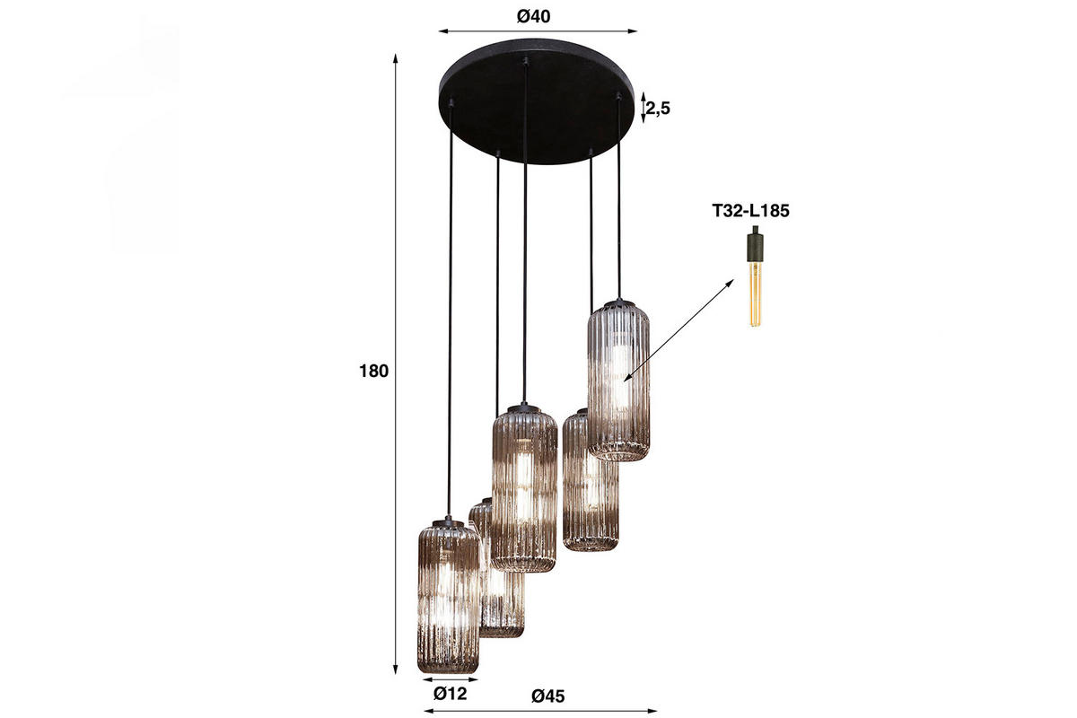 HÄNGELAMPE CARTOLA Schwarz Glas - Schwarz, Glas (45/45/180cm) - KAWOLA