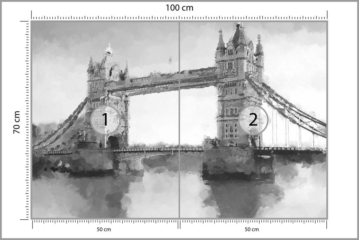 FOTOTAPETE für Wohnzimmer Tower Bridge Vintage Stil 100x70 - Schwarz/Grau, Papier (100/70cm) - Muralo