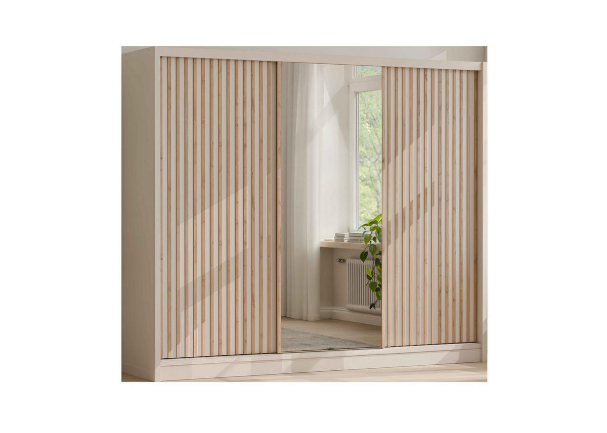 SCHWEBETÜRENSCHRANK SORA 250/215/60,5 cm 3-türig mit Spiegel Kaschmir - Kaschmir, Holzwerkstoff (250/215/60.5cm) - MASSENO