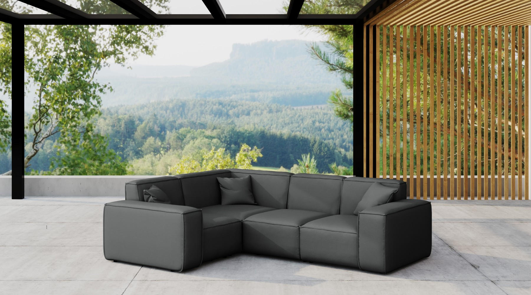 GARTENECKSOFA L-form MALIBU Stoff Odyssey Anthrazit Links - Anthrazit, Holz (181/73/246cm) - Kaiser Möbel