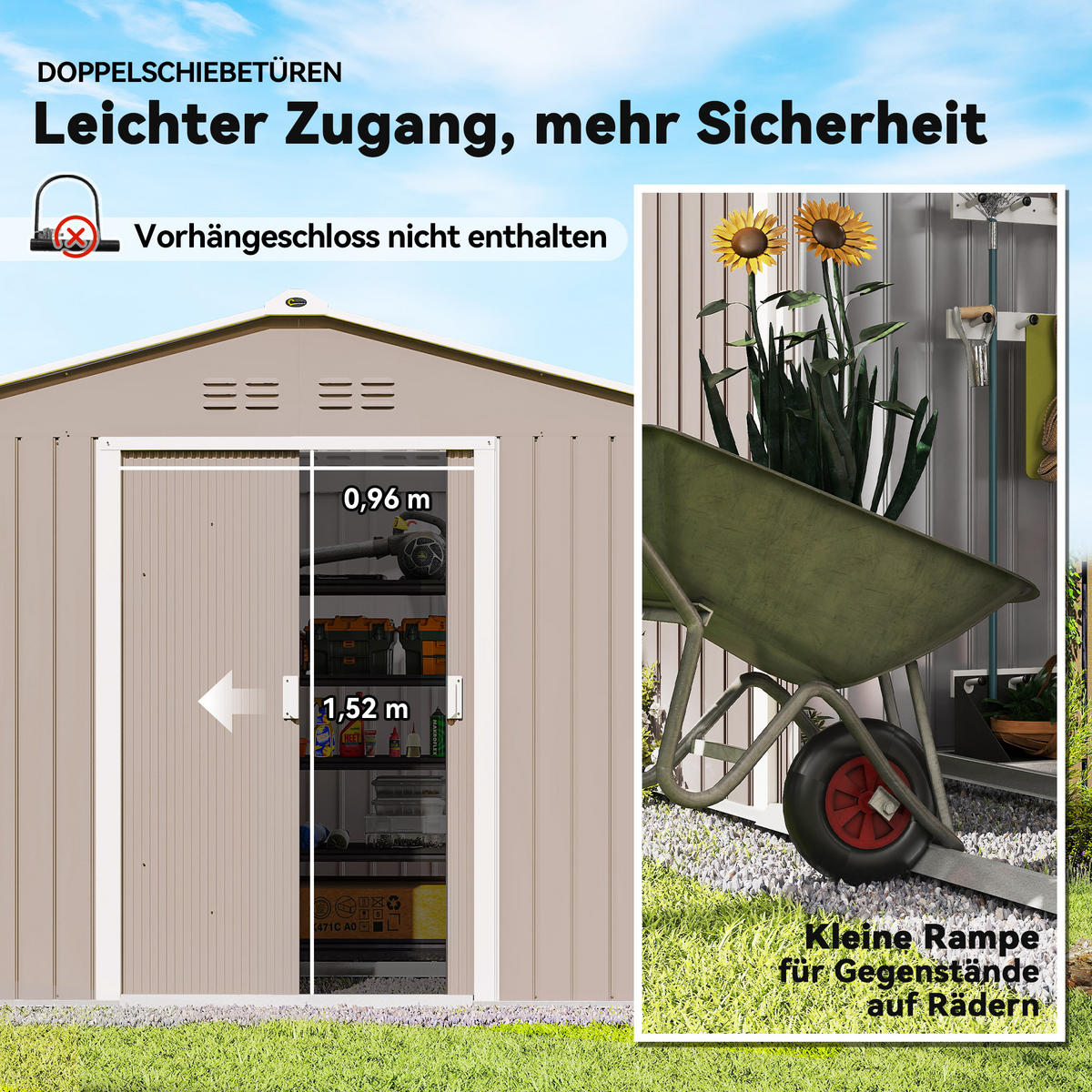 VERZINKTER Stahl Gerätehaus 277x 195x 192cm - Hellgrau, Metall (195/192/277cm) - Outsunny