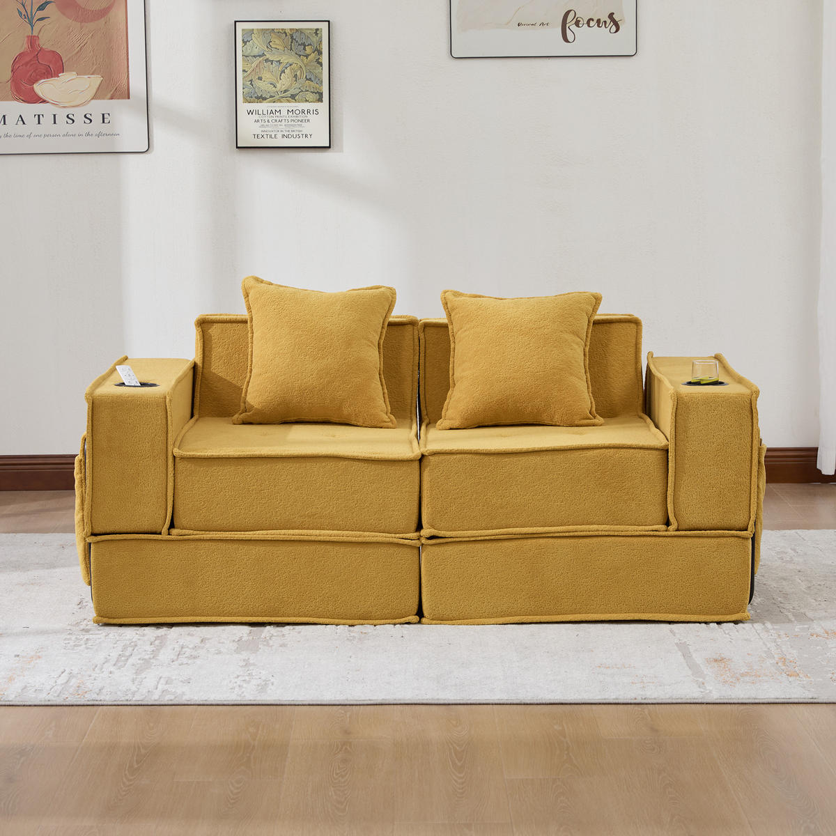 SCHLAFSOFA DE-33894 mit Fußhocker und Becherhalter Senfgelb - Gelb, Textil (78/66/162cm) - ComfortXL