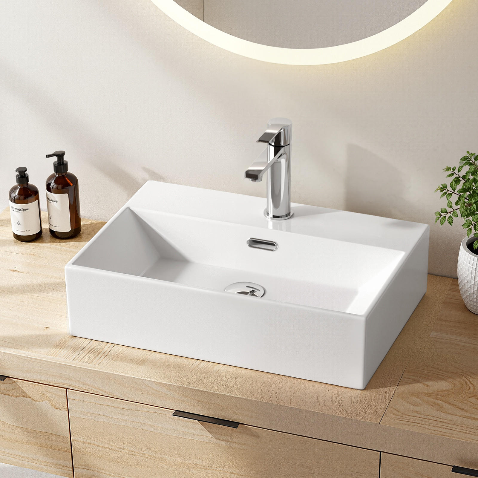 WASCHBECKEN mit Überlauf Weiß 51,5/36/13 cm - Weiß Hochglanz, Keramik (36.5/13/51.5cm) - EMKE
