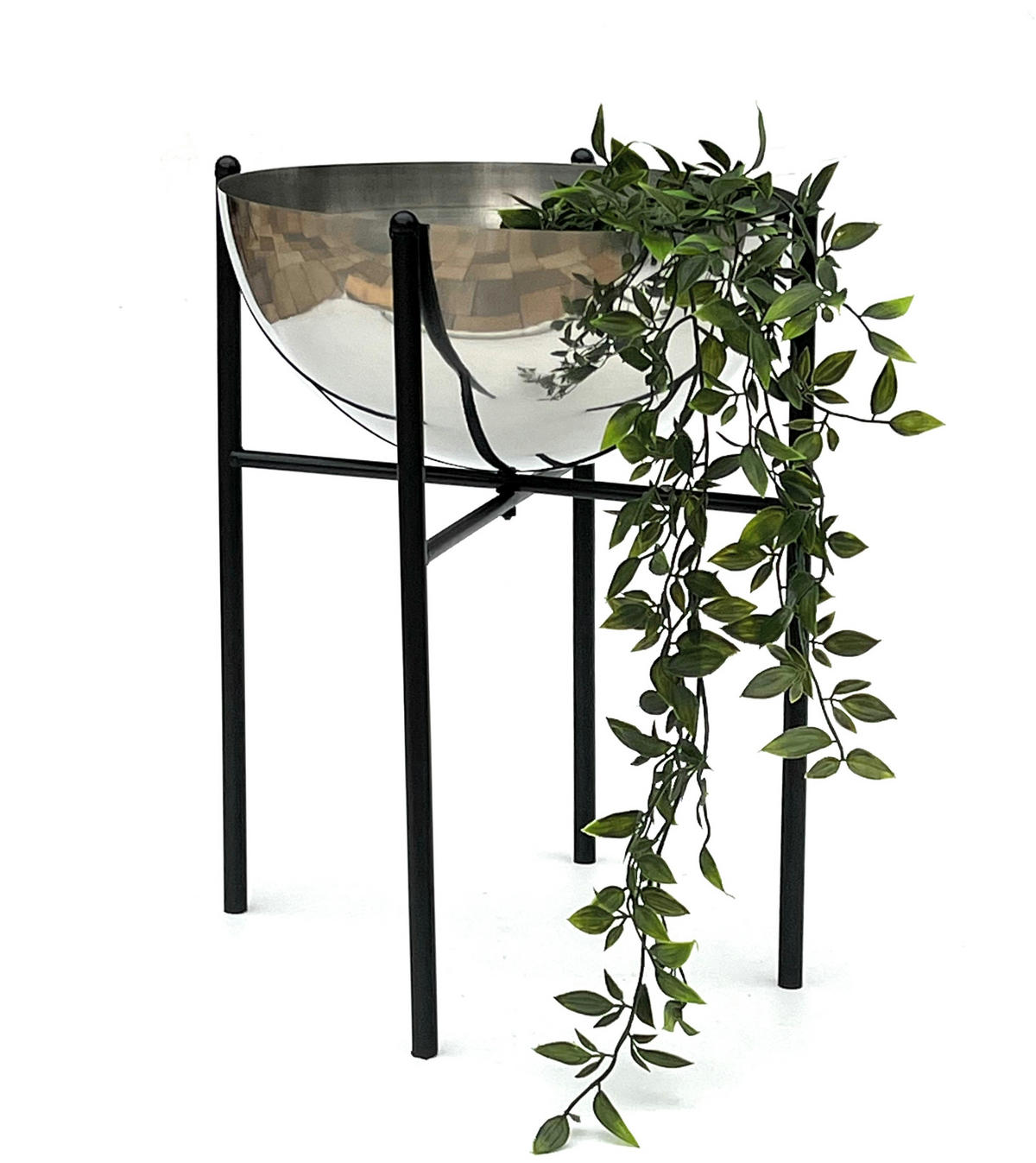 BLUMENHOCKER Metall mit Topf Schwarz Silber 45 cm 96257 L - Schwarz, Metall (24/45/24cm) - DanDiBo