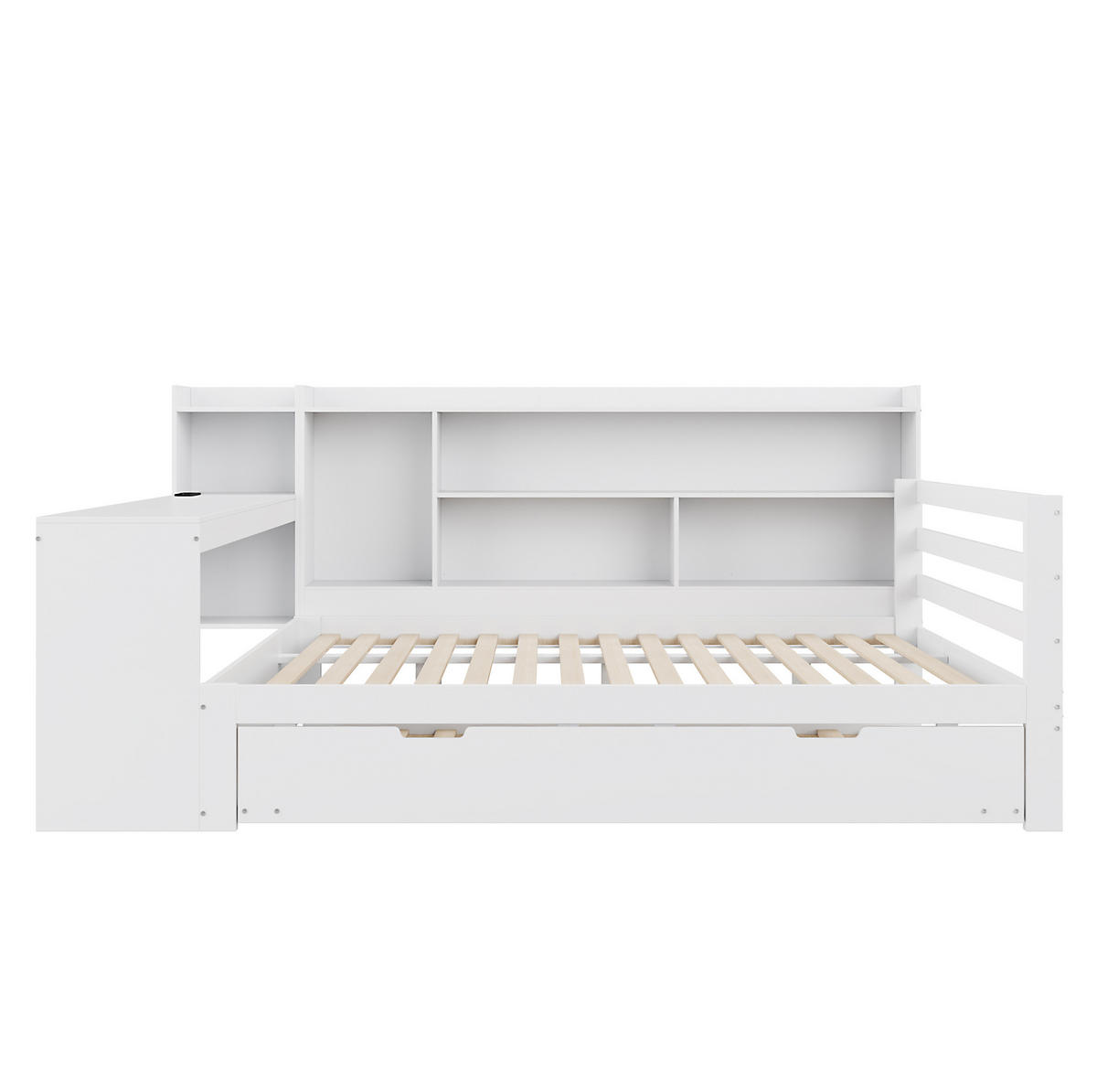 BETT Aus Massivholz mit ausziehbarem Bett und Schreibtisch Weiß 140/200 cm - Weiß, Holz (140/200cm) - OKWISH