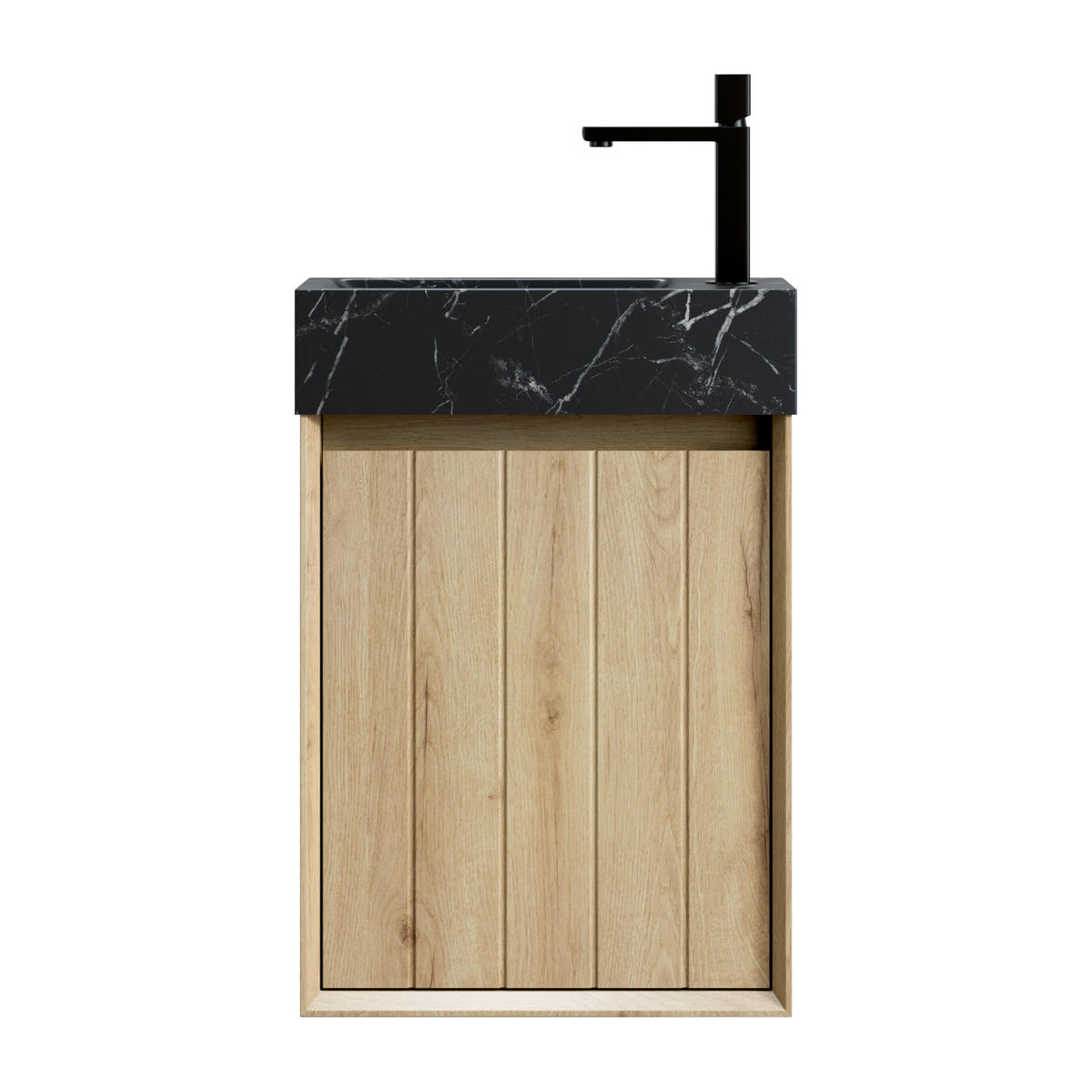 WASCHTISCHUNTERSCHRANK 40x22x58cm Eiche/Schwarz mit Naturmarmorbecken - Eichefarben, Stein (40/58/22cm) - Modfu