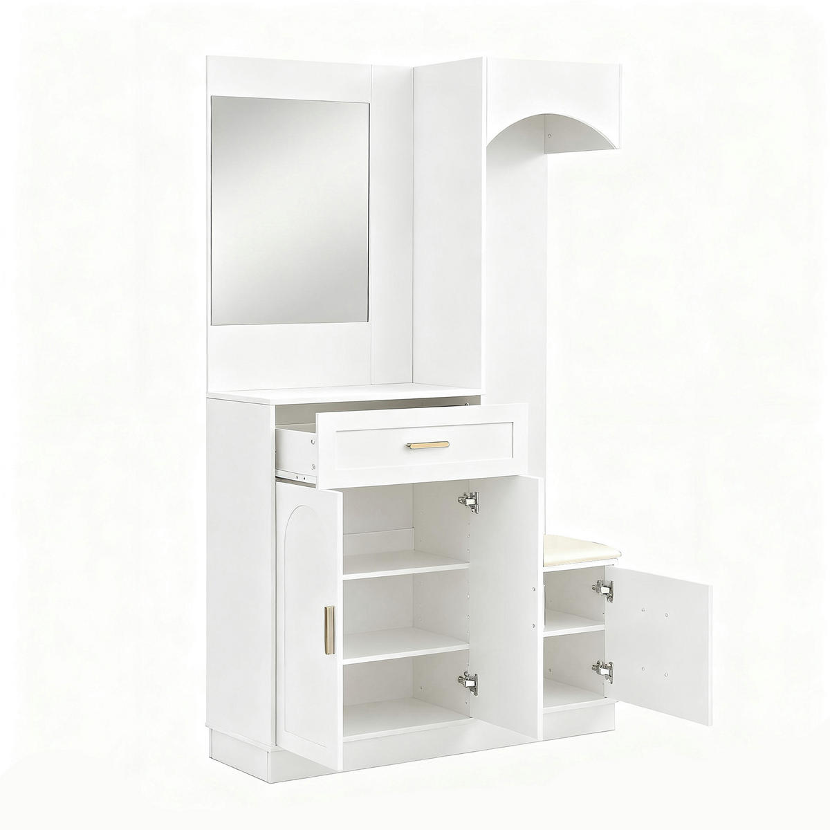 DIELENGARDEROBE mit Spiegel und Schuhablage 110/33/185,5 cm in Weiß - Weiß, Holzwerkstoff (110/185.5/33cm) - BEAOK