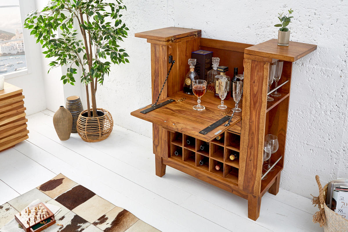 BARSCHRANK MAKASSAR Sheesham Natur 85110 cm - Naturfarben, Holz (110/100/40cm) - riess-ambiente