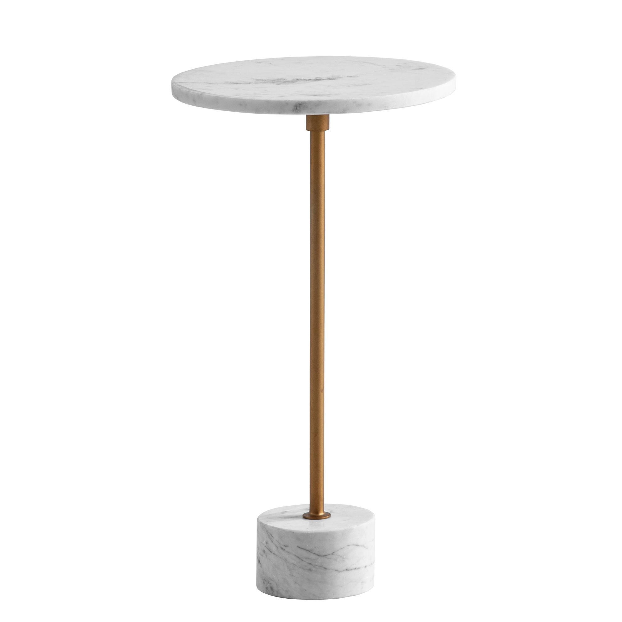 BEISTELLTISCH – Rund Echter Marmor Weiß Gold 30x30x55,5 cm - Weiß, Metall (30/30/56cm) - KADIMA DESIGN