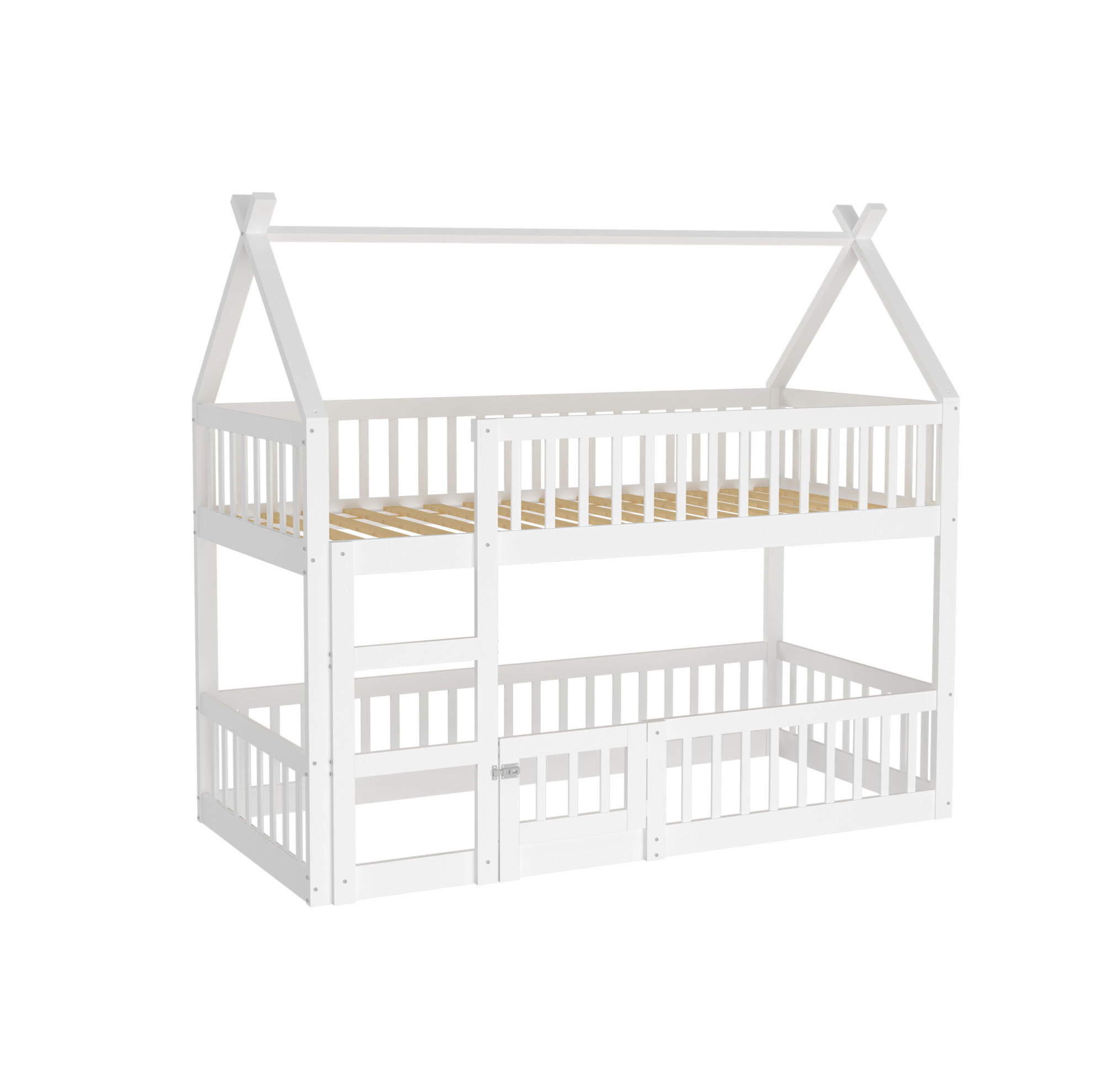 ETAGENBETT 90/200 cm Weiß mit Treppe aus Massivholz - Weiß, Holz (90/200cm) - MIVRAY