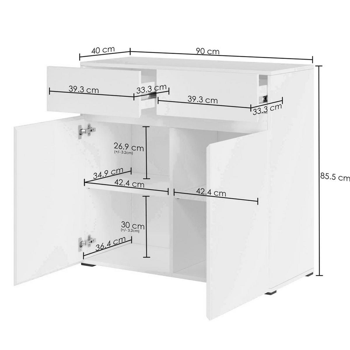 KOMMODE Rimini weiß / Eiche Artisan 90 / 40 / 86cm - Eichefarben/Weiß, Holz/Holzwerkstoff (90/86/40cm) - Feldmann-Wohnen