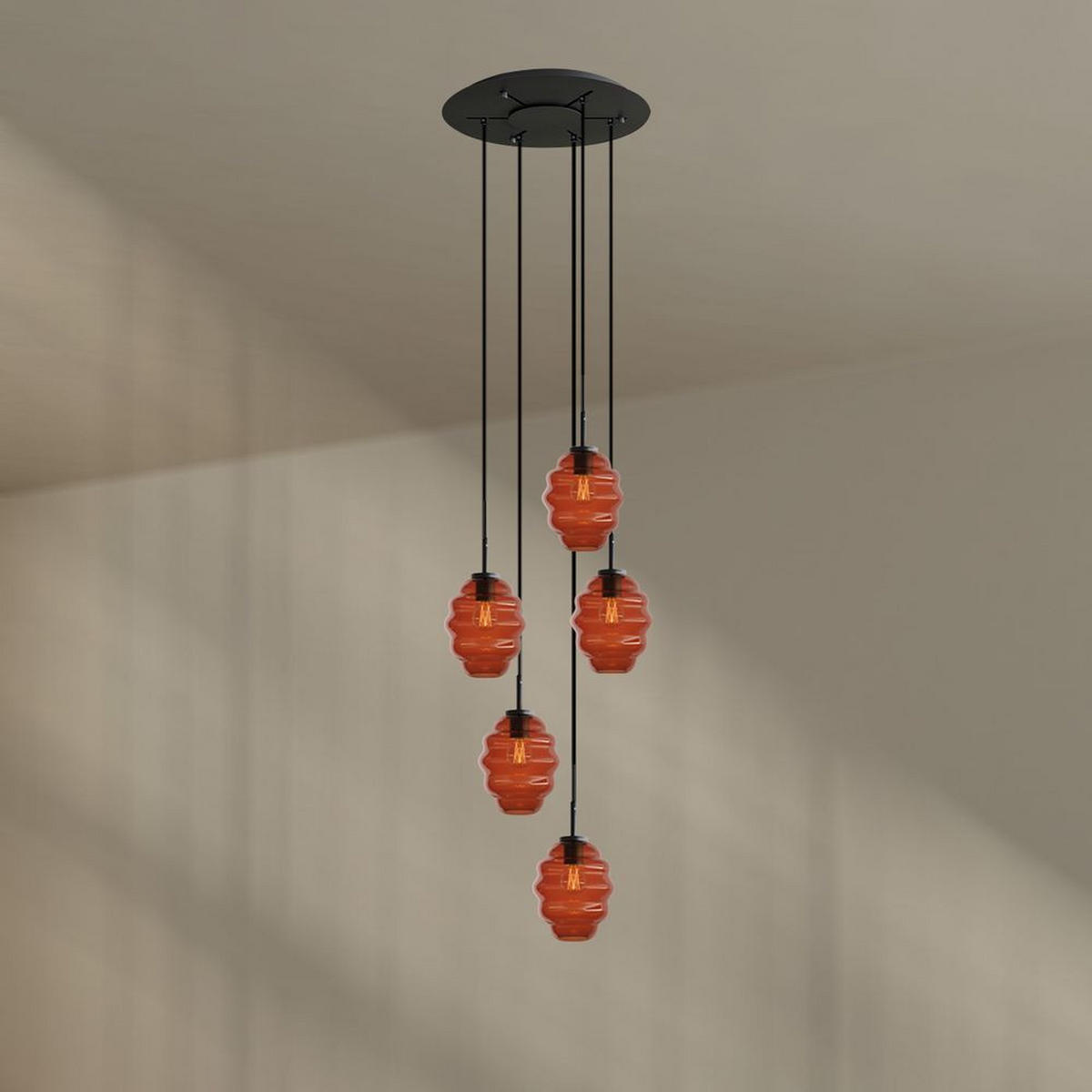 GALERIELEUCHTE Echos 5-flammig Braun Ø 18cm - Schwarz/Braun, Glas (18/18/20cm) - s.luce