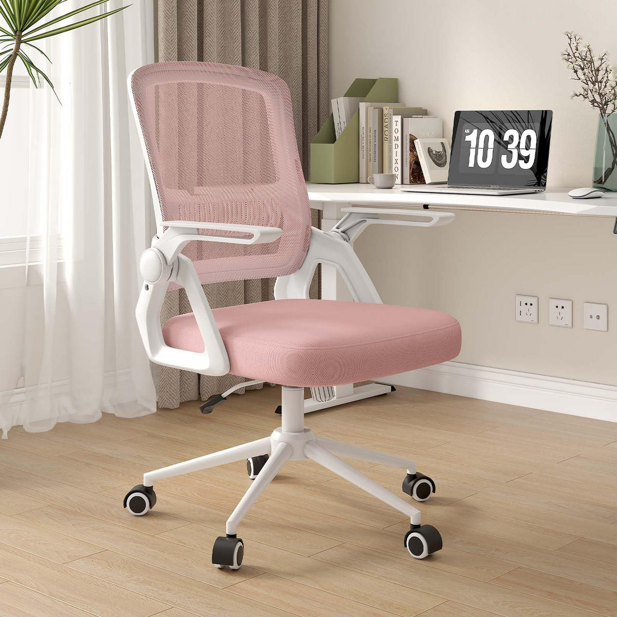 BÜROSTUHL Weiß-Rahmen Pink ergonomisch mit atmungsaktiver Rückenlehne - Pink, Metall (22.5/53/54.2cm) - Rattrix