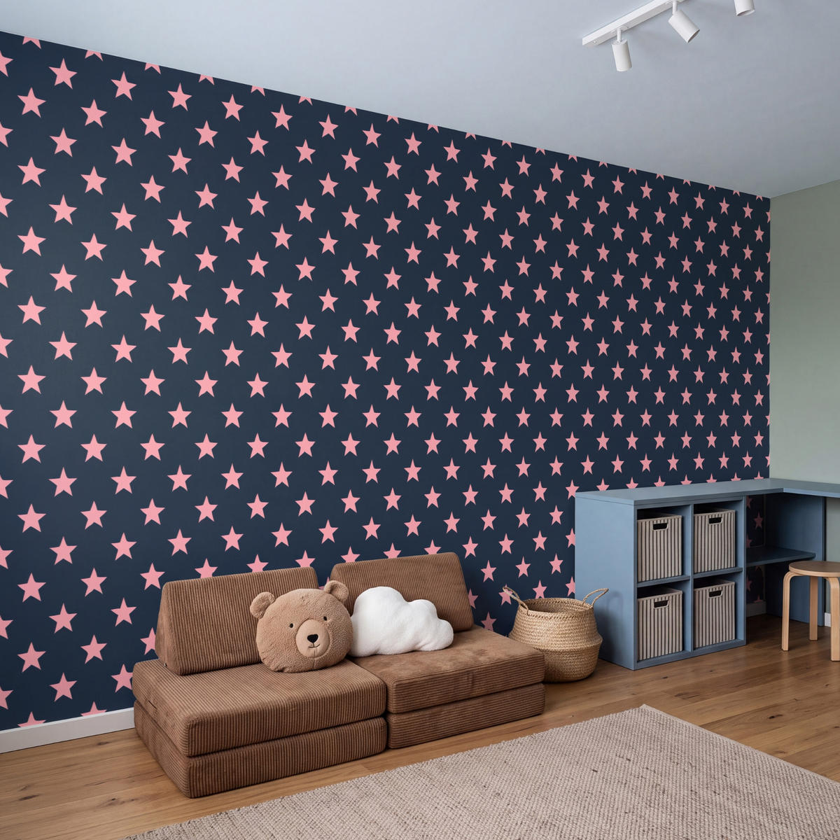 KINDERTAPETE - Muster - Sterne - Rosa - 450x220 cm - Anthrazit, Papier (450/220cm) - OnlyWow