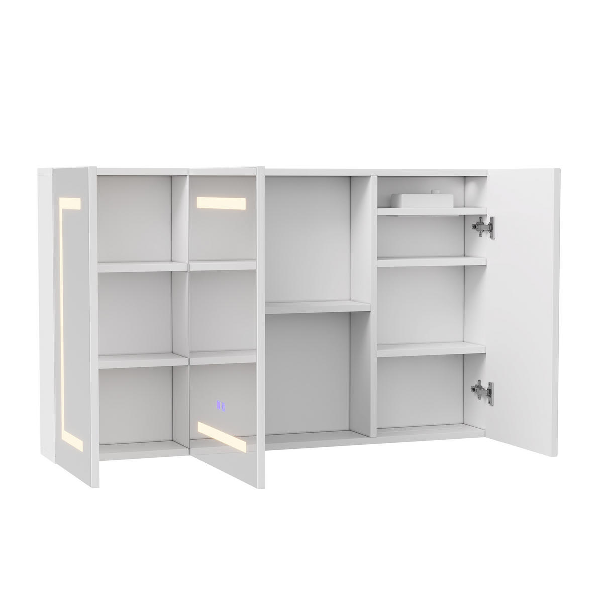 SPIEGELSCHRANK LED mit Steckdose 3 Türen Badschrank mit Antibeschlag Modern - Weiß, Glas (100/60/13.5cm)
