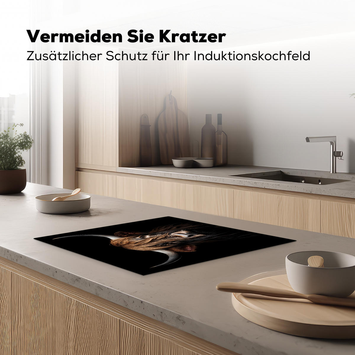 HERDABDECKPLATTE Schottischer Highlander - Porträt - Schwarz - Tier 60x52 cm - Braun, Kunststoff (60/0.2/52cm) - MuchoWow