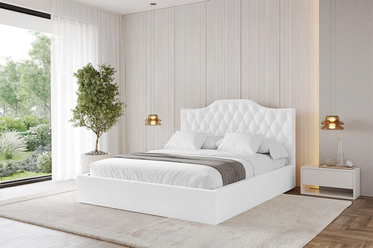 POLSTERBETT mit Bettkasten und Lattenrost, Boxbett ohne Matratze - FALIO 180x200 Weiß - Weiß, Holzwerkstoff/Textil (180/200cm) - ALTDECOR
