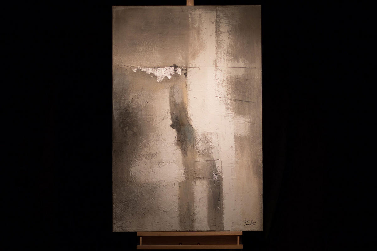 ACRYLBILD HANDGEMALT 90/60 cm - Beige/Grau, Holz/Textil (90/60cm) - KUNSTLOFT