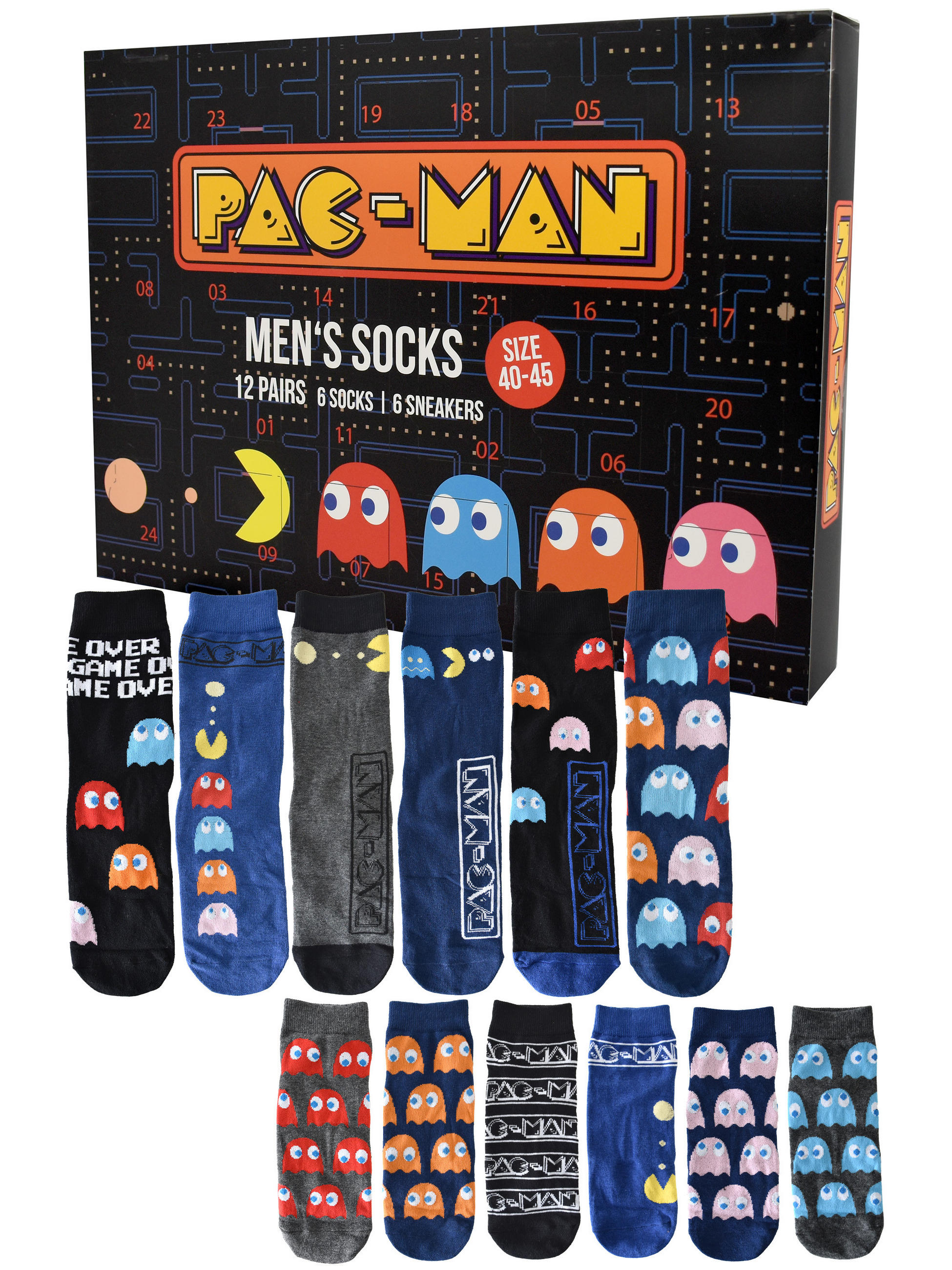 ADVENTSKALENDER Pac-Man mit 12 Paar Socken Größe 40-45 - Multicolor, Textil (37/5/26.5cm) - United Labels
