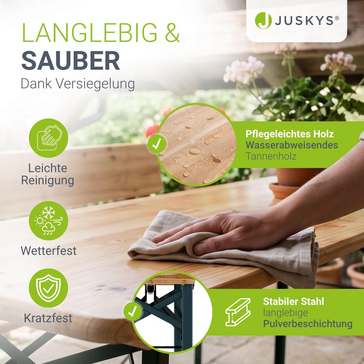 BIERZELTGARNITUR Kempten natur 170x70x75 cm klappbar - Naturfarben, Holz - Juskys