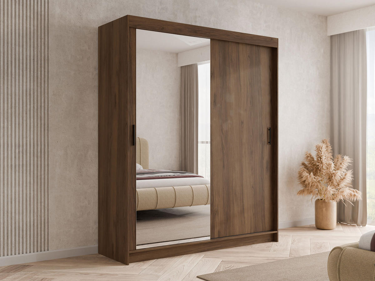 SCHIEBETÜRENSCHRANK Infinity II 180 - Nussbaumfarben/Schwarz, Holzwerkstoff/Kunststoff (180/200/58cm) - MIRJAN24