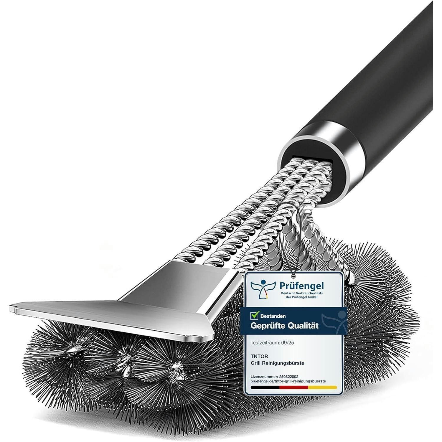 GRILLBÜRSTE mit Schaber Edelstahl und PP Griff - Schwarz, Metall (15/10/35cm)