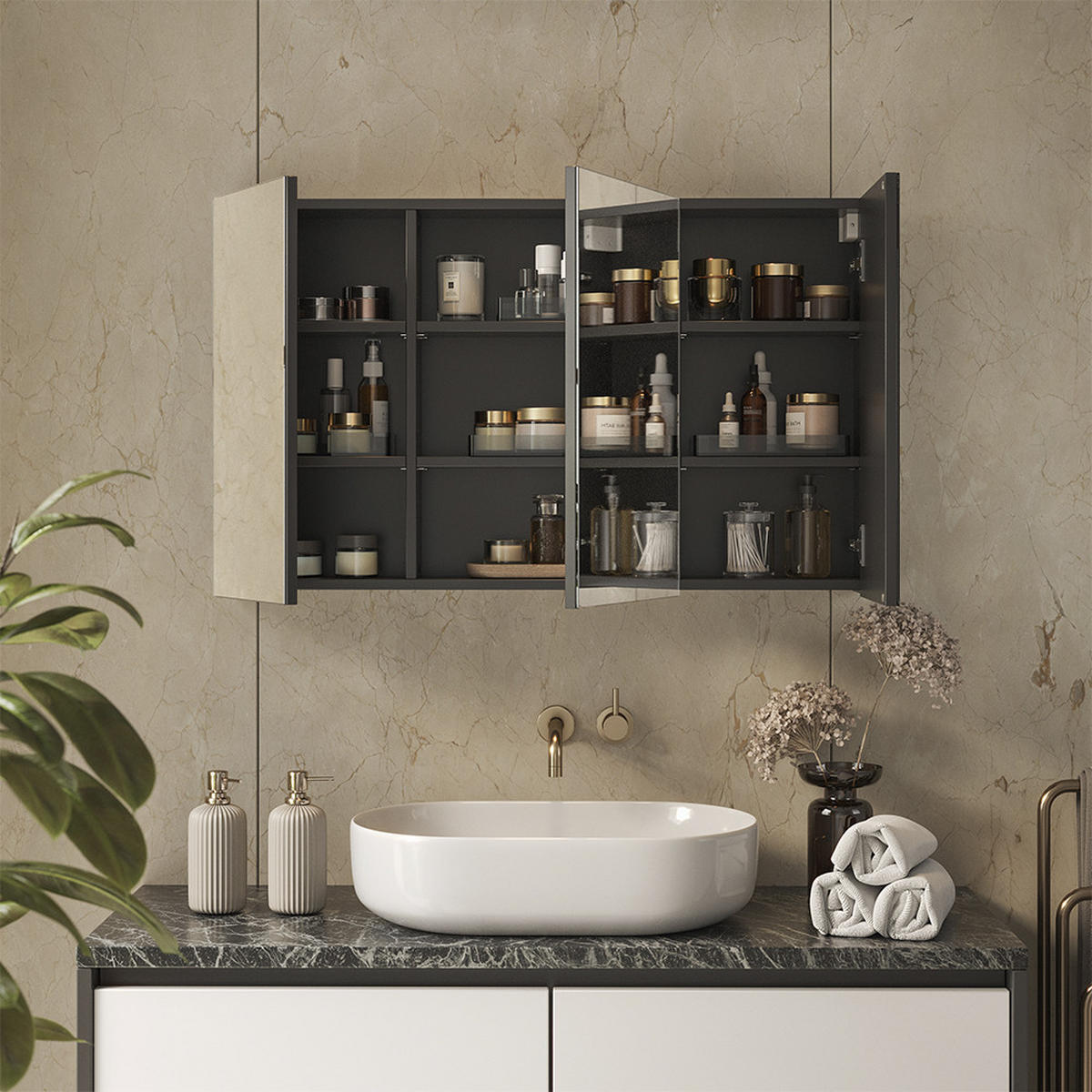 KOPALNIŠKA OMARICA Z OGLEDALOM Lavia, Antracit, 100 x 60.2 cm - antracit, leseni material (100/170/17cm) - Vicco