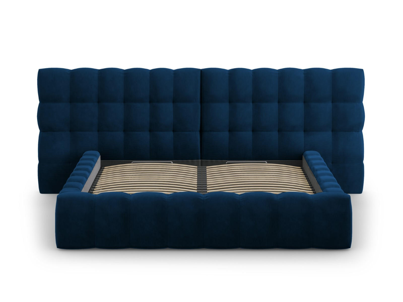 BETT mit Bettkasten und Doppelkopfteil Mamaia aus Samt königsblau 180x200cm - Blau, Textil (180/200cm) - Micadoni