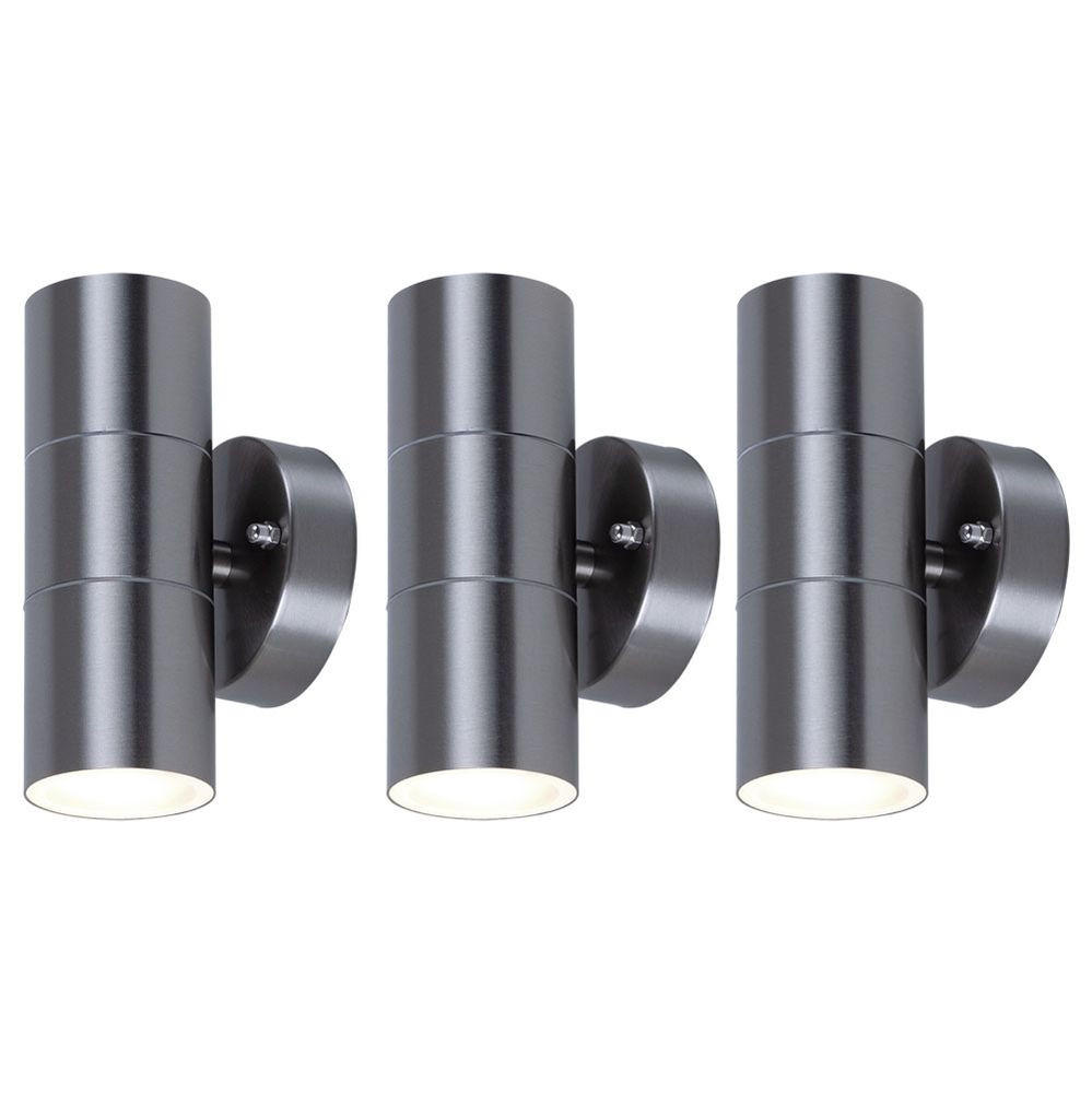 LED AUSSEN-WANDLEUCHTE Edelstahl Silber 3er Set - Silberfarben, Glas (6/16/9.3cm)