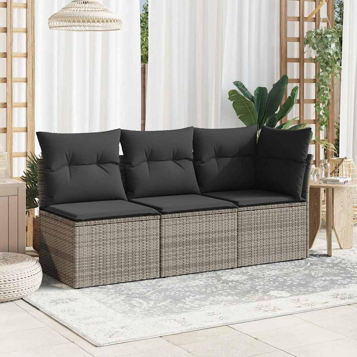 LOUNGESOFA mit Dunkelgrau Kissen, 3-Sitzer, 172/62/69 cm, aus Poly Rattan, Grau - Grau, Kunststoff (62/69/172cm) - vidaXL