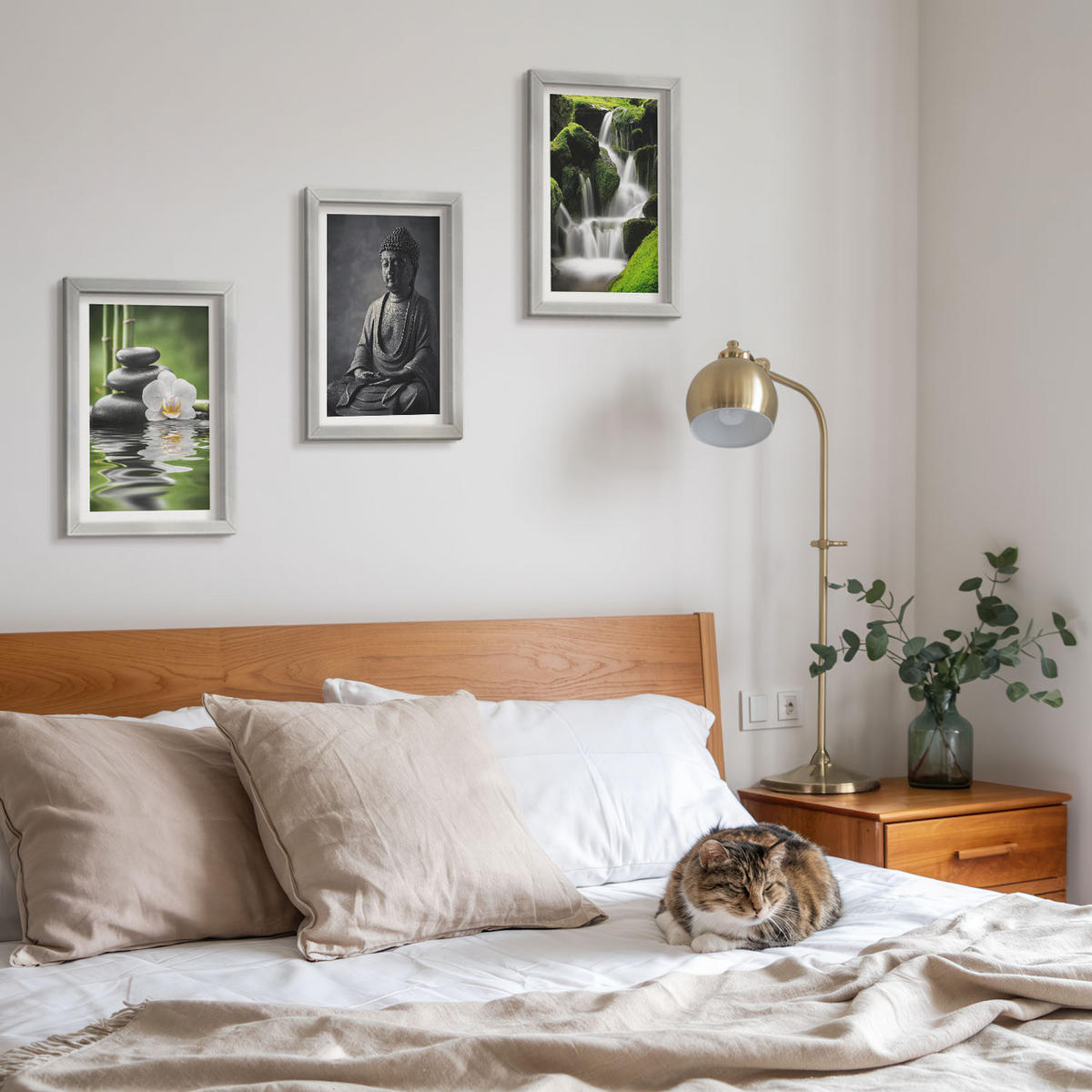 WANDBILDER 3er Set - 20x30 cm Silberner Rahmen - Entspannende Zen-Wassermalerei - Silberfarben, Kunststoff (20/30cm) - ArtPrintCave