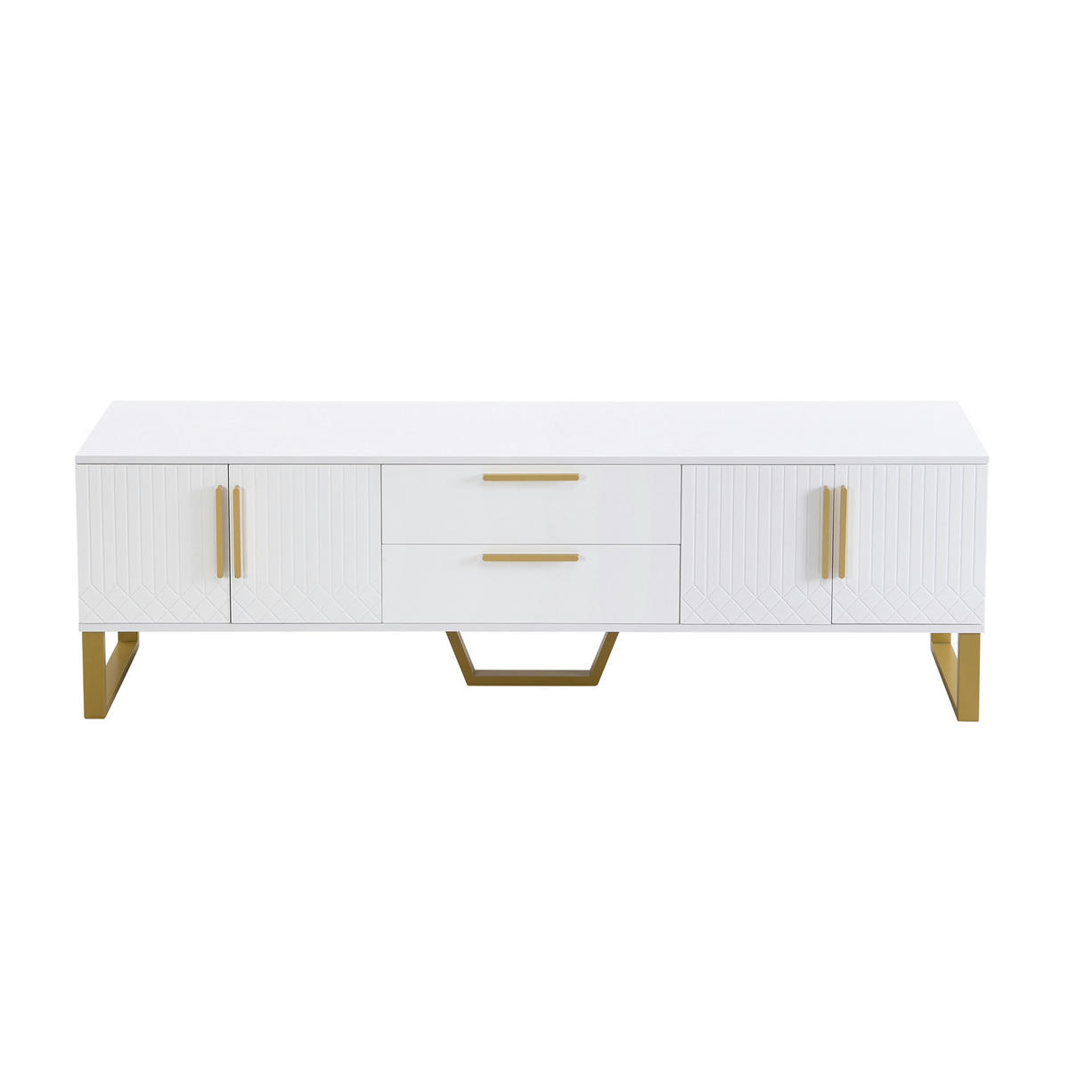 TV-SCHRANK 170/40/53,5 cm weiß MDF mit goldenen Griffen und Füßen, 4 Türen mit Schnitzereien - Weiß, Holzwerkstoff (170/53.5/40cm) - OKWISH