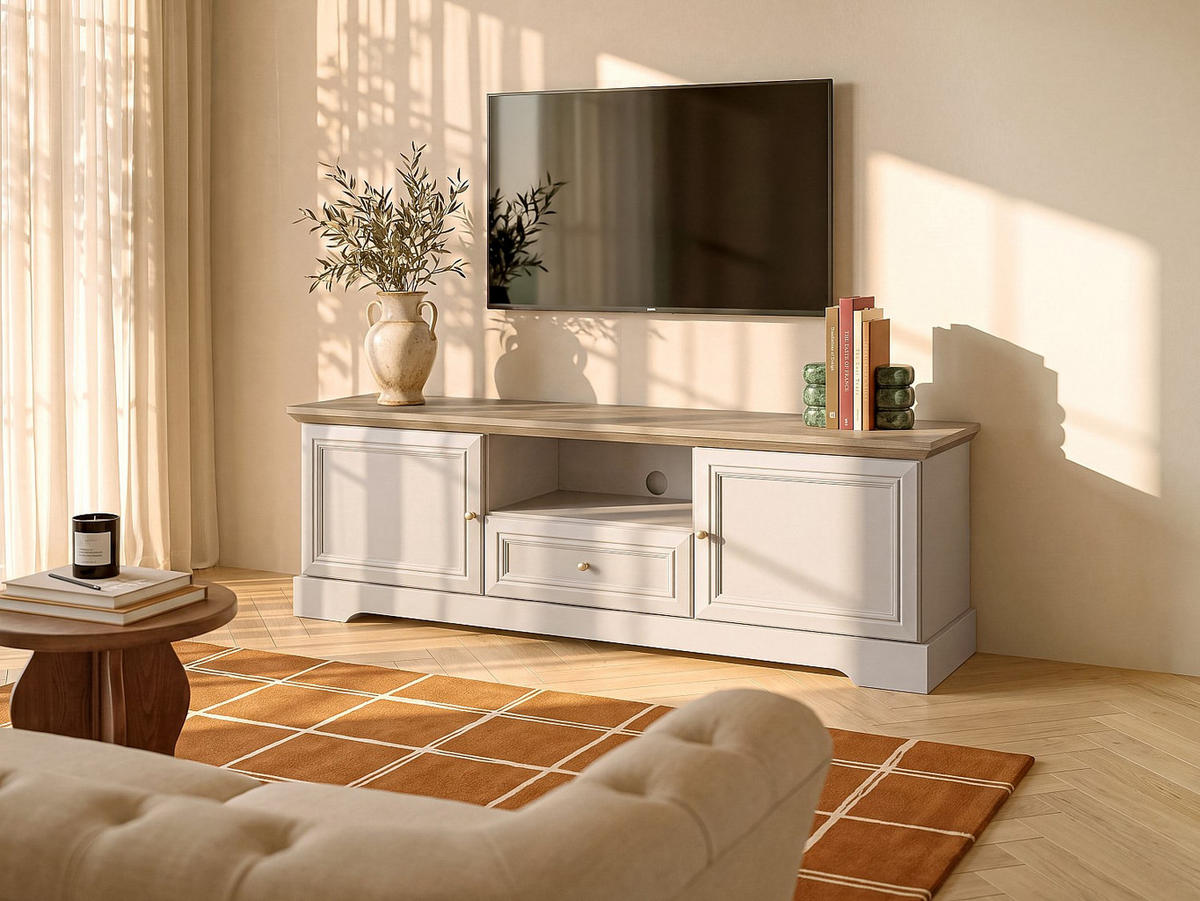TV-BOARD - 154.7 x 46.2 - holz - beige, naturfarben hell Zarula - Beige/Naturfarben, Holz (154.7/53.1/46.2cm) - Vente-Unique