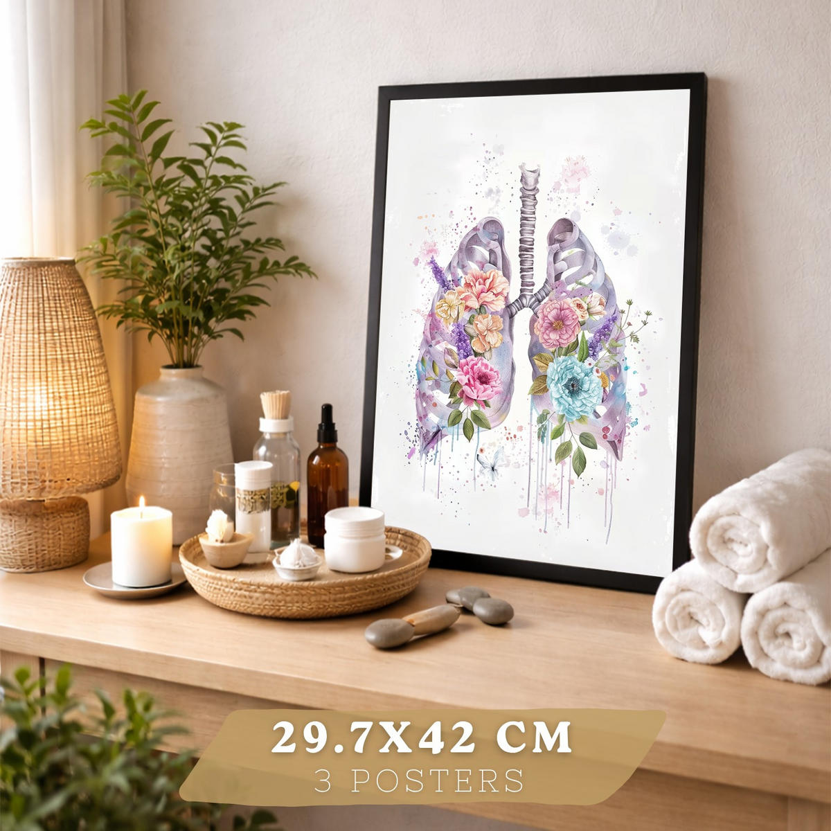 POSTER Set aus 3 Anatomie Drucke und Dekorative mit Skelett Schädel Wirbelsäule Rippen Lungen und Verdauungssystem Künstlerischer Größe Rahmenlos A3 - Klar, Papier (29.7/42/3cm) - Nacnic