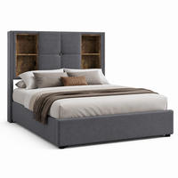 BETT mit Bettkasten und Ladestation 90x200 cm Baumwolle Grau inkl. Matratze - Grau, Metall (90/200cm) - Meubliv