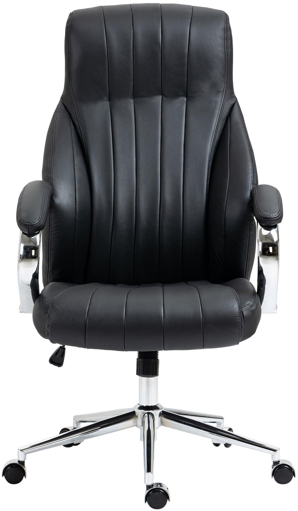 CHEFSESSEL Echtleder schwarz - Chromfarben/Schwarz, Leder/Metall (73/120/76cm) - CLP
