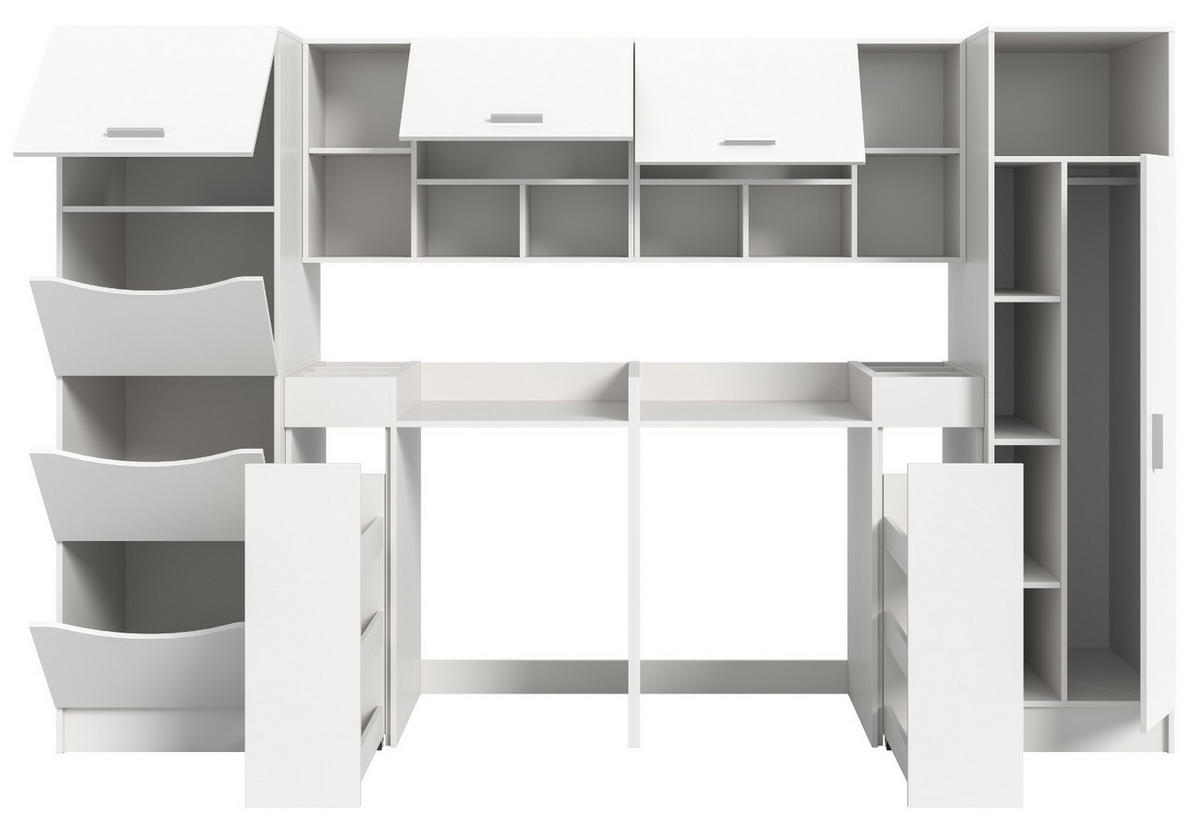 WASCHMASCHINENSCHRANK weiß Set 8-teilig 300 cm, Waschmaschinenumbau XXXL mit viel Stauraum - Silberfarben/Weiß, Glas/Holzwerkstoff (300/196/68cm) - Inn.Furn