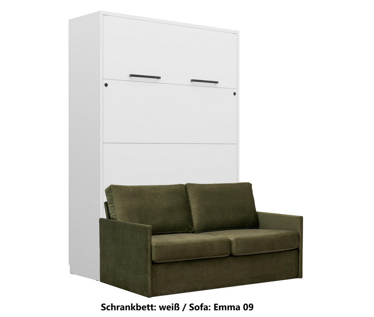 SCHRANKBETT Wandbett GN 140x200 weiß mit LED & Sofa - Grün - Dunkelgrün/Schwarz, Holz/Holzwerkstoff (140/200cm) - QMM TraumMöbel