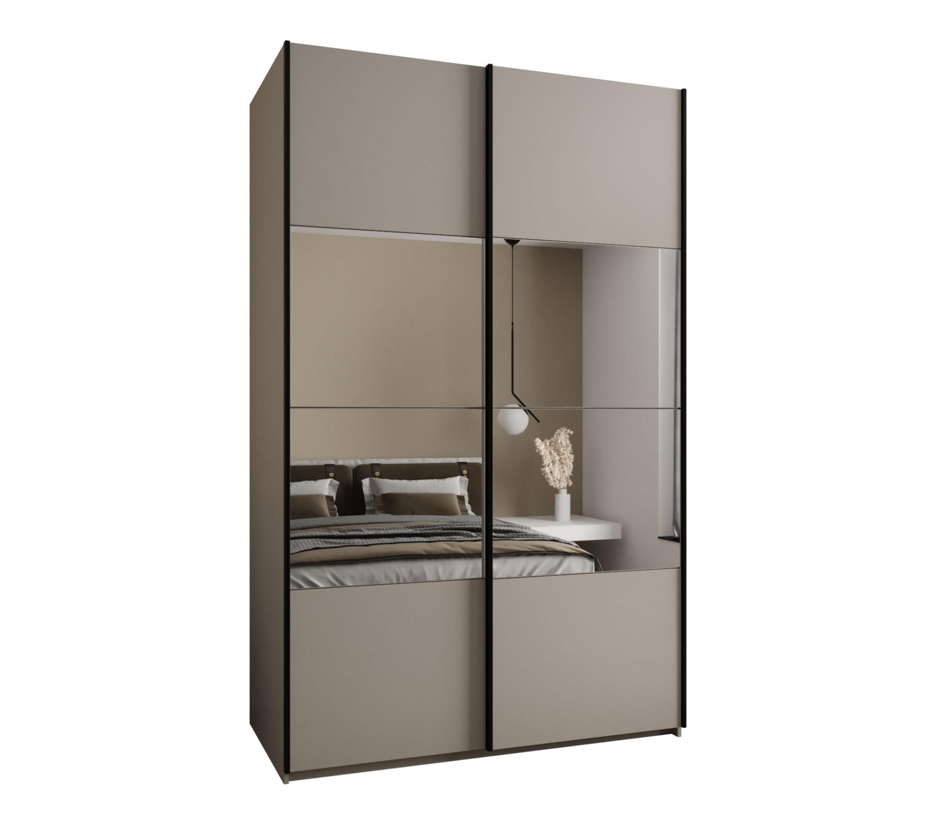 SCHWEBETÜRENSCHRANK 245,5/150/64 2-türig - Kaschmir/Schwarz, Holz/Metall (150/245/64cm) - Abiks Möbel